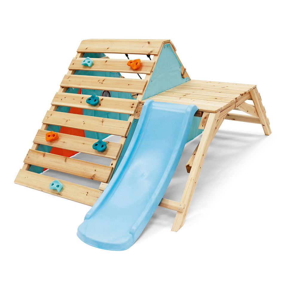 Plum Play's My First Wooden Playcentre Climbing Frame with blue slide