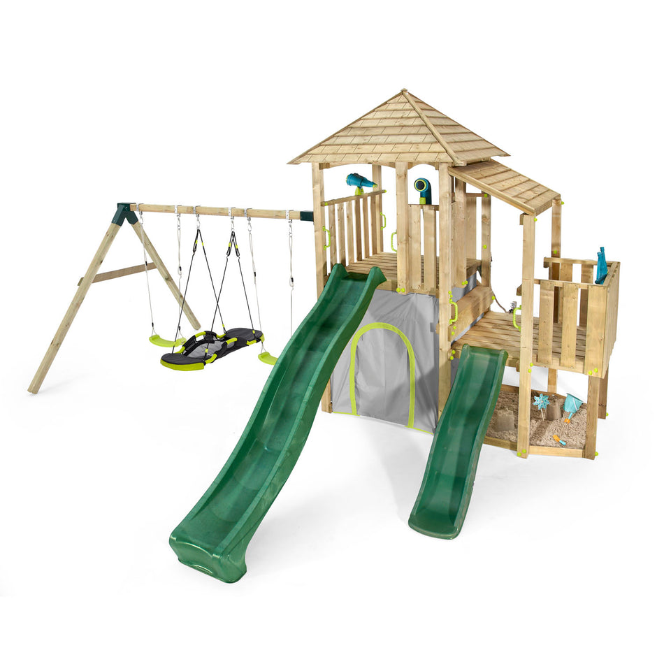 Front view of Plum Play's Bison Wooden Climbing Frame and Playcentre