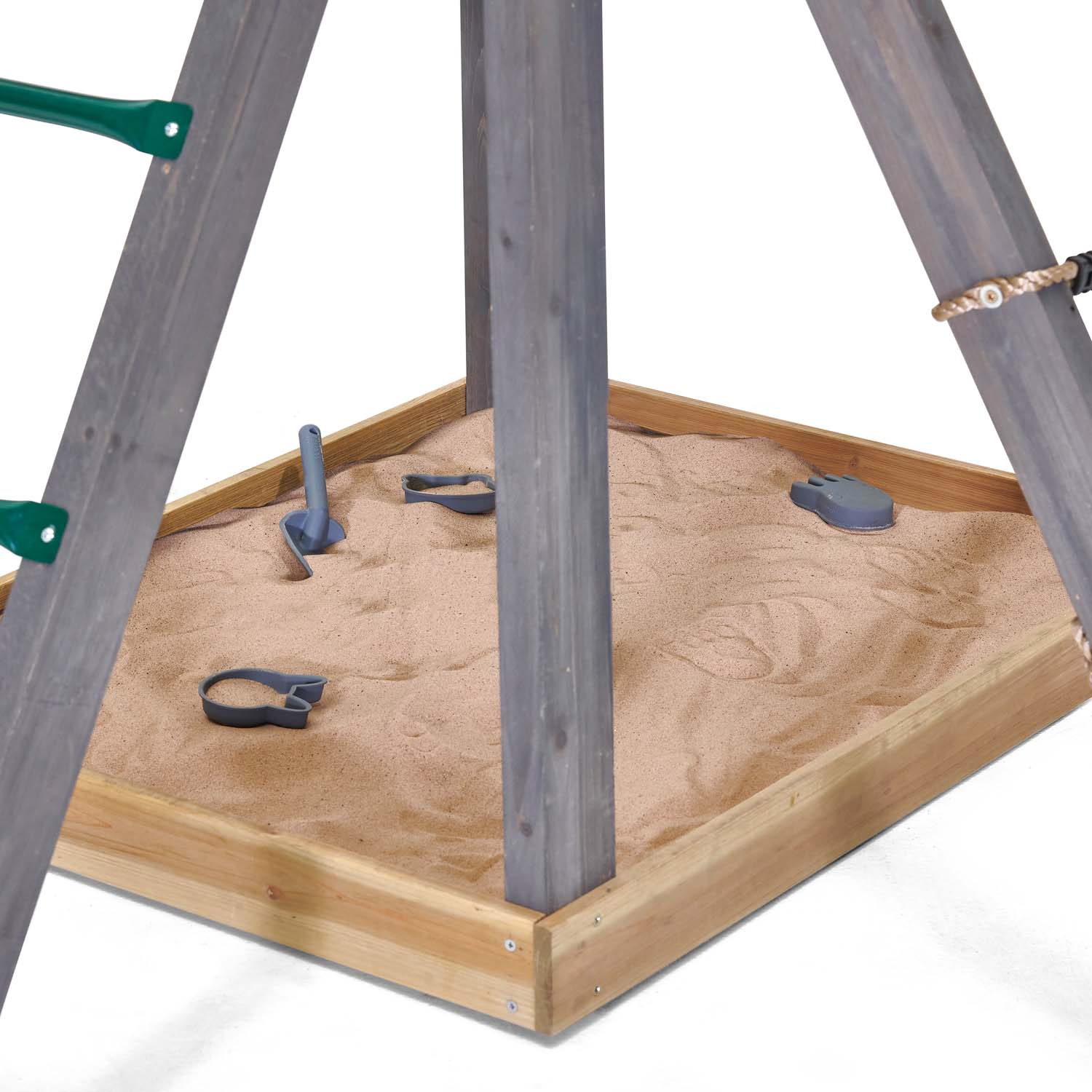 Sandpit with fabric liner in Plum Play's Siamang Wooden Playcentre Climbing Frame