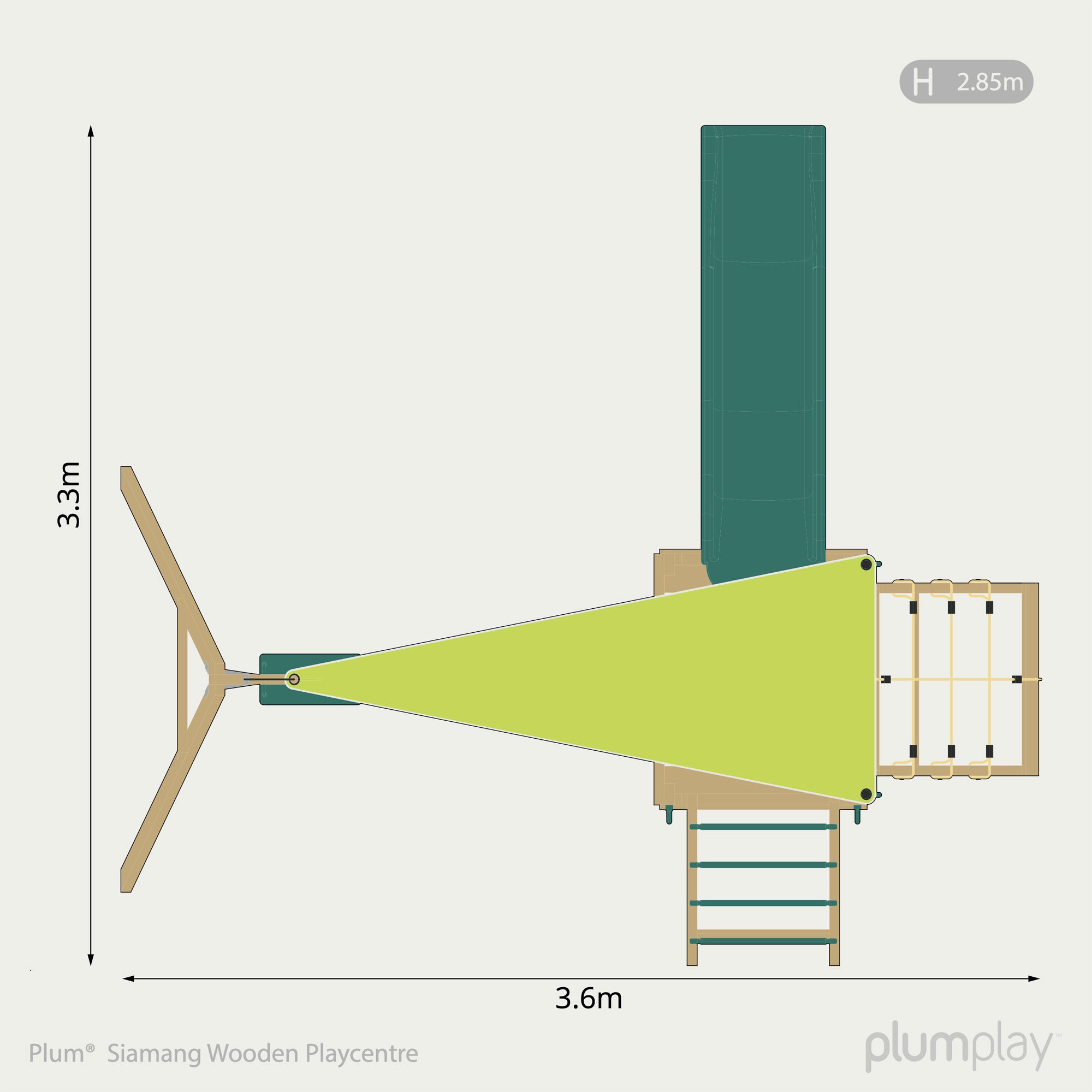 illustration showing the dimensions of Plum Play Siamang Wooden Playcentre Climbing Frame