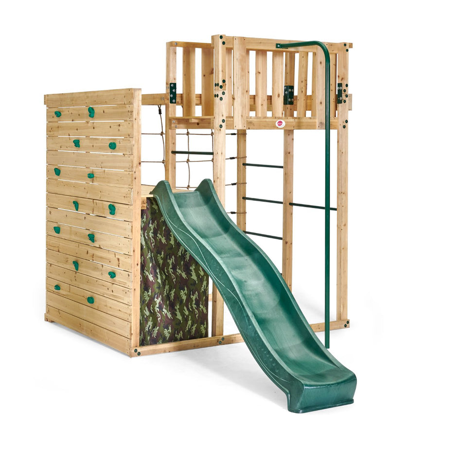 Right angle view of Plum Play's Wooden Climbing Cube XL Playcentre