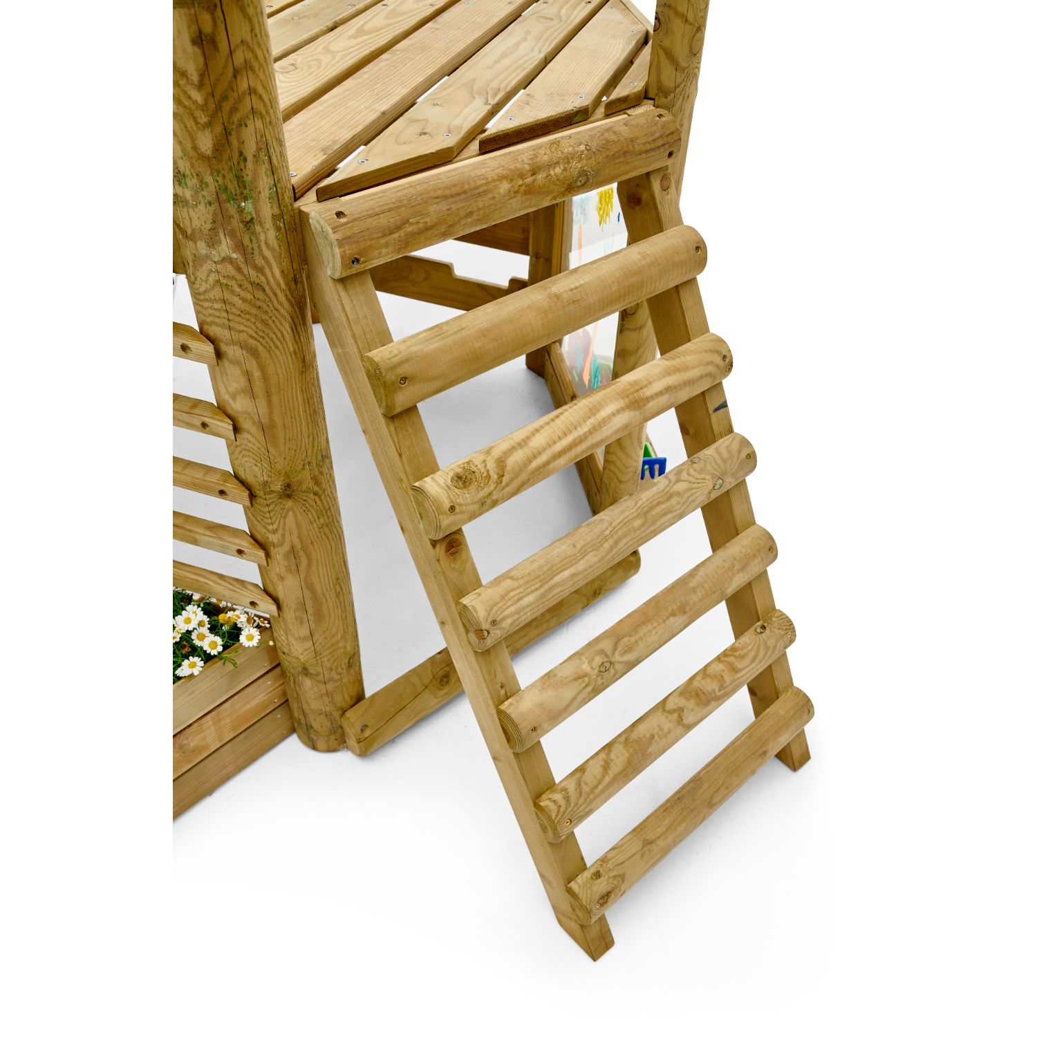 Wooden ladder in Plum Play's Discovery Woodland Treehouse