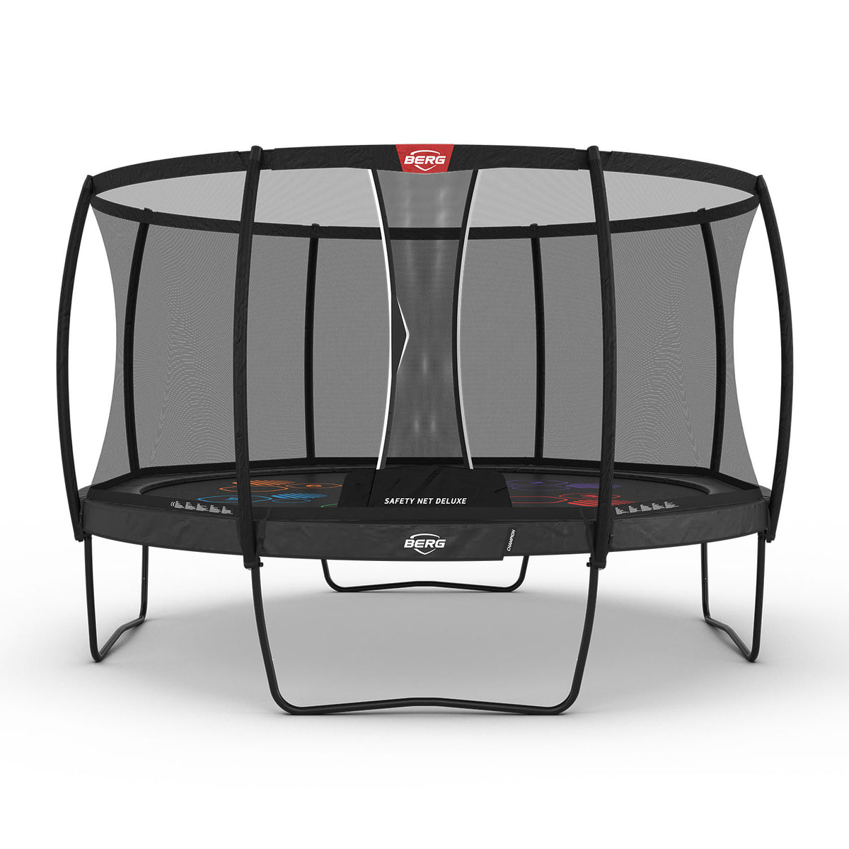 430cm or 14.1ft BERG Champion Round Trampoline with 'Levels' Jump Mat and Safety Net Deluxe in Grey colour