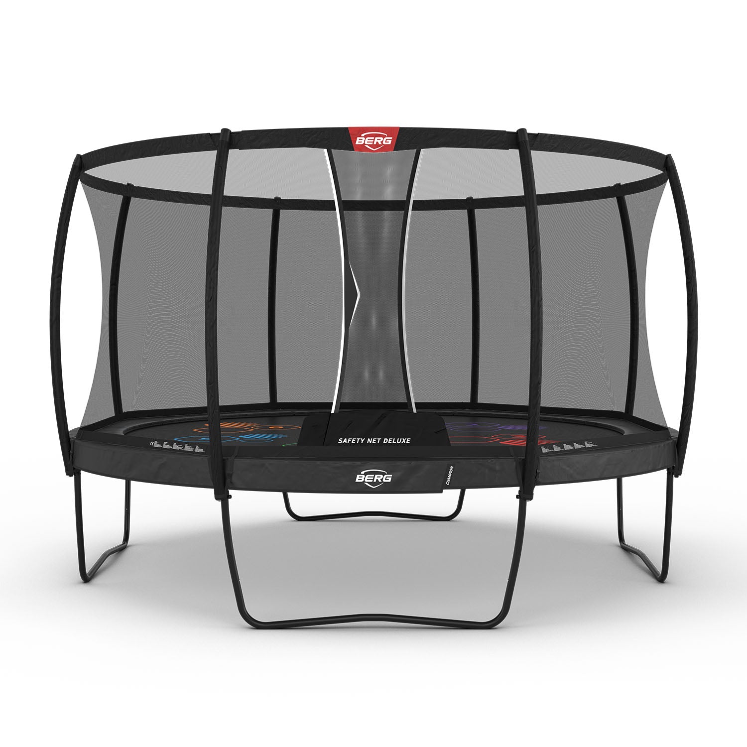 430cm or 14.1ft BERG Champion Round Trampoline with 'Levels' Jump Mat and Safety Net Deluxe in Grey colour