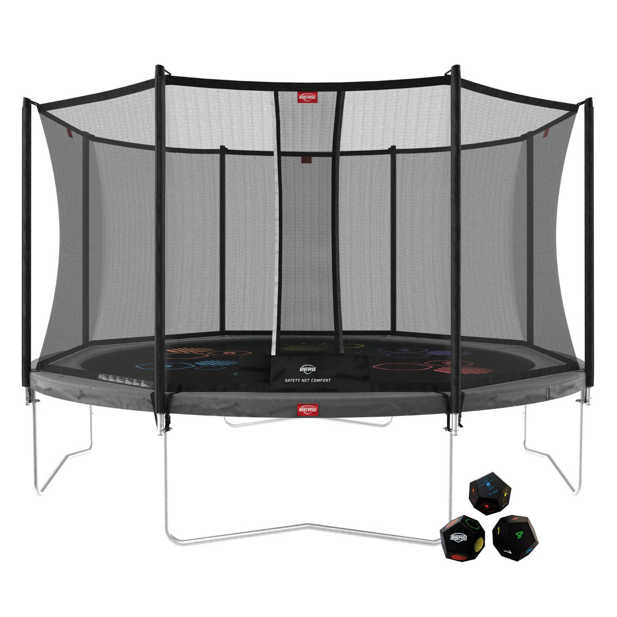 430cm or 14.1ft BERG Favorit Round Trampoline Levels with Safety Net Comfort in Grey colour