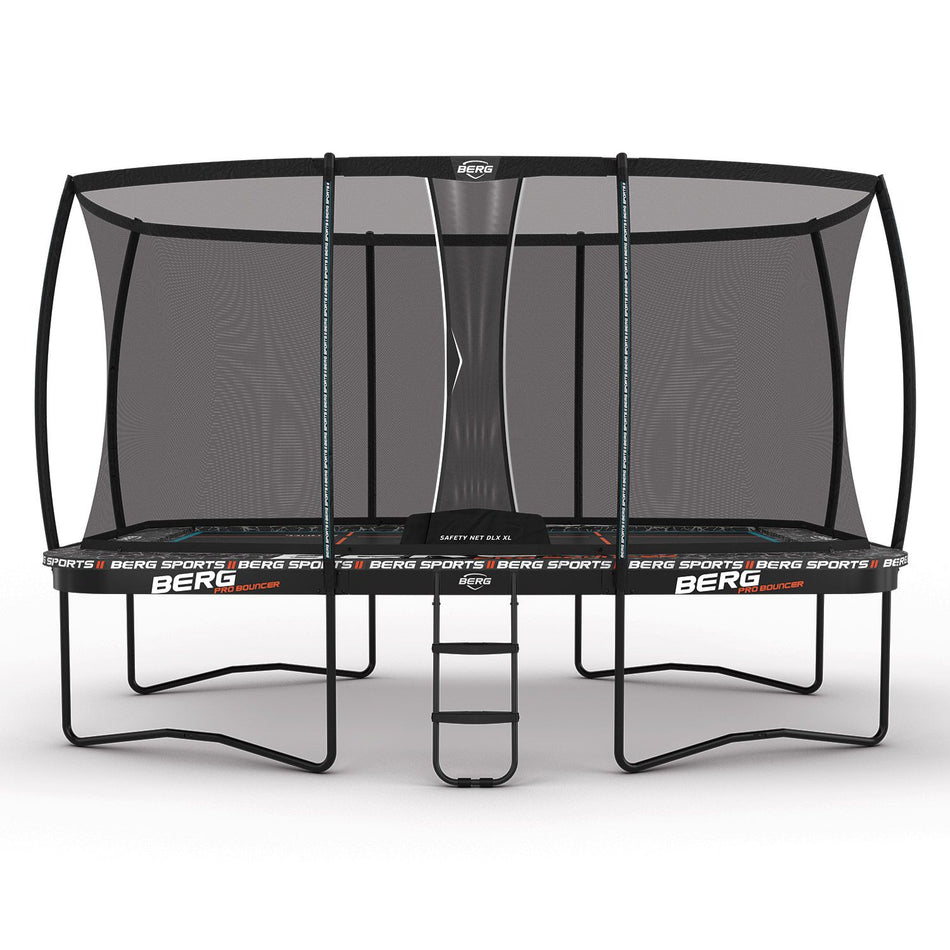 500 x 300cm or 16.4 x 9.8ft BERG Ultim Pro Bouncer Rectangular Trampoline with Safety Net DLX XL in Grey colour