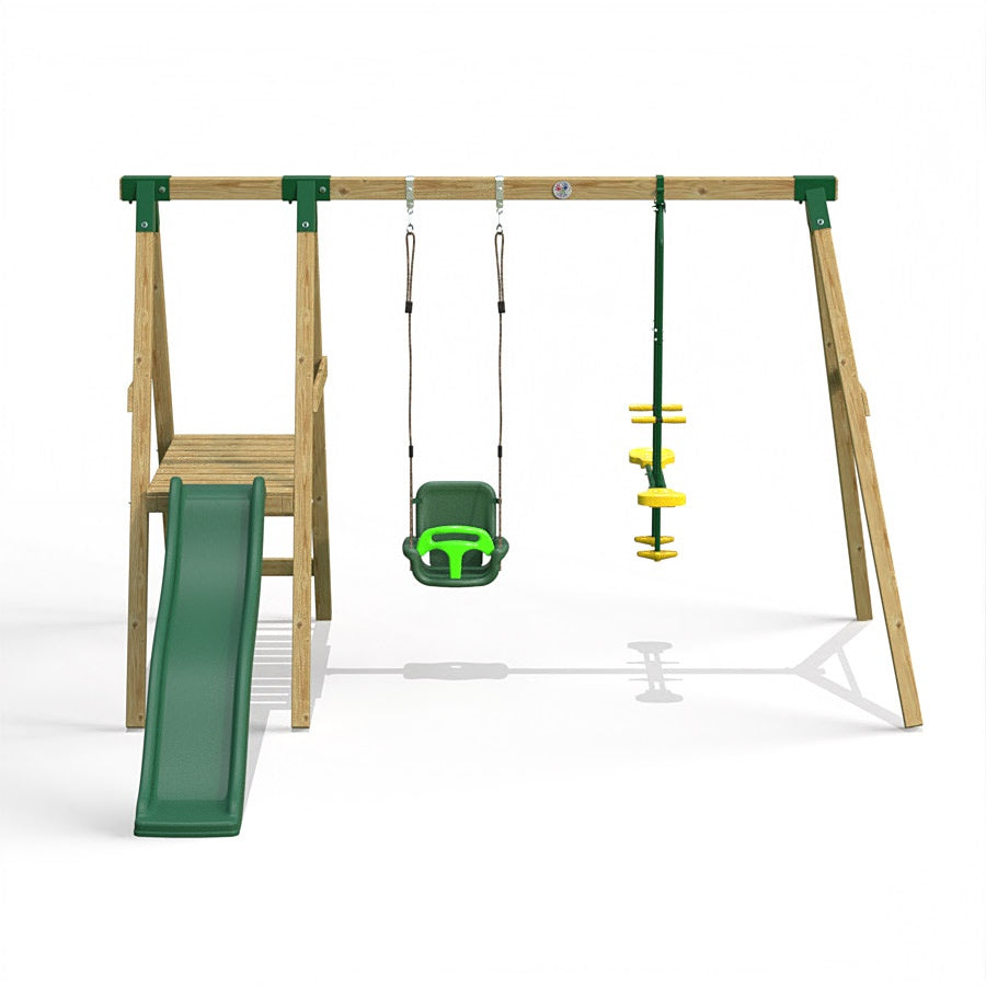 Little Rascals Wooden Double Swing Set with Slide, 3 in 1 Baby Seat & Glider