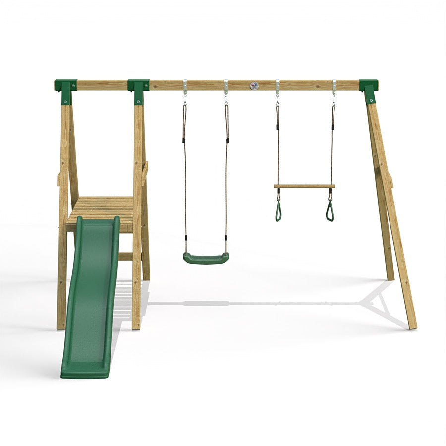 Little Rascals Wooden Double Swing Set with Slide, Swing Seat & Trapeze Bar