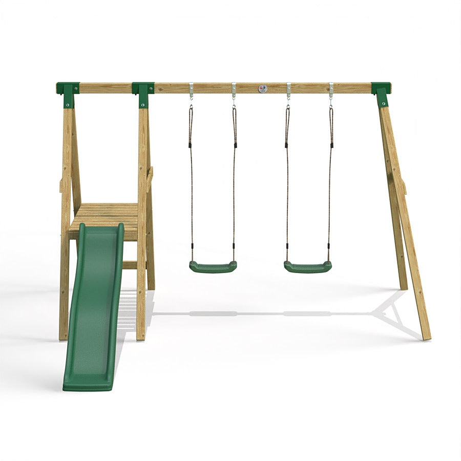 Little Rascals Wooden Double Swing Set with Slide & 2 Swing Seats