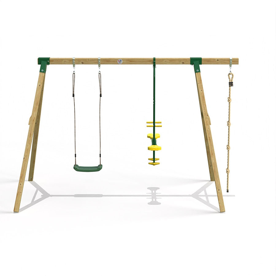 Little Rascals Wooden Double Swing Set with Swing Seat, Glider & Climbing Rope