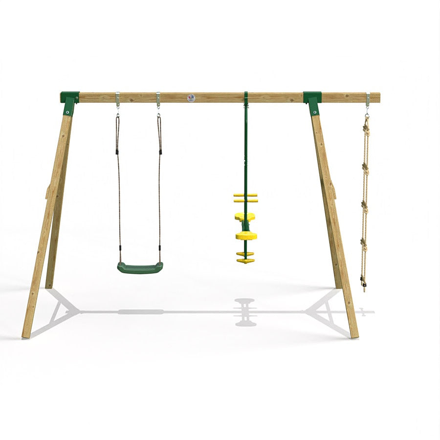 Little Rascals Wooden Double Swing Set with Swing Seat, Glider & Rope Ladder