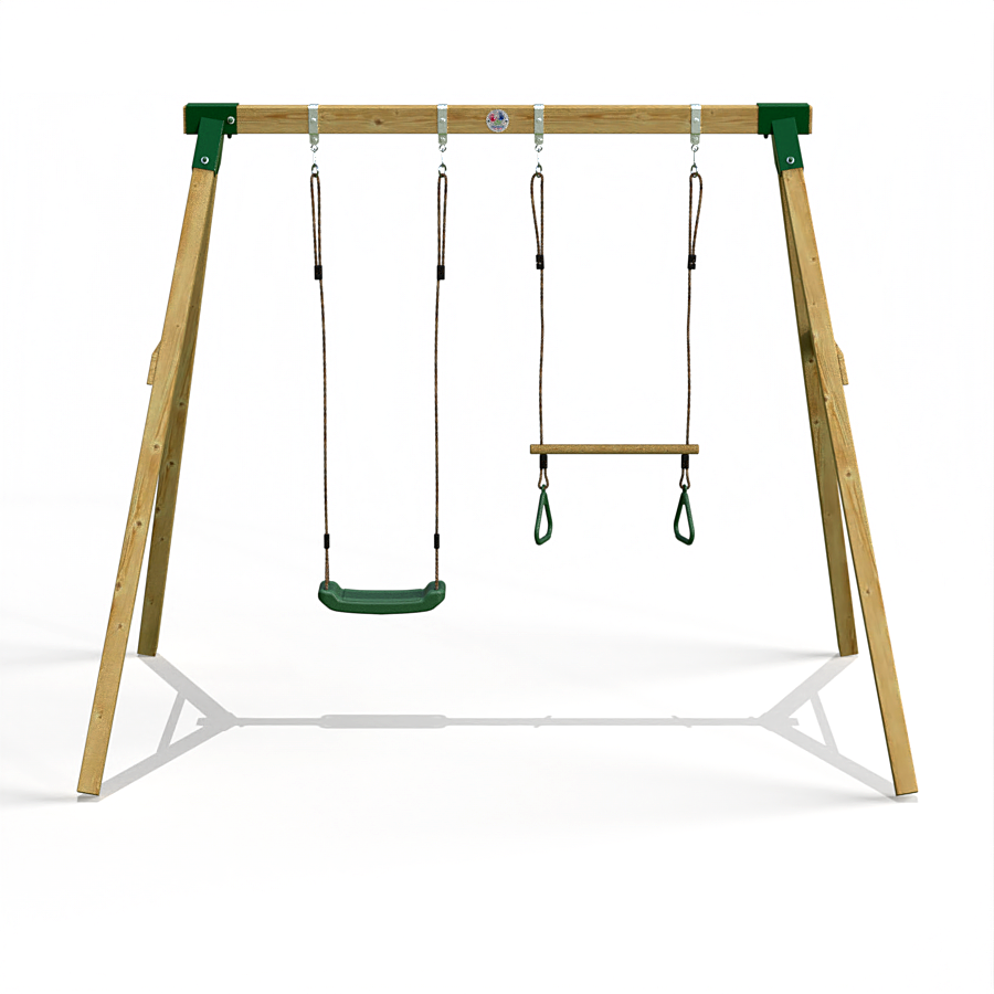 Little Rascals Wooden Double Swing Set with Swing Seat & Trapeze Bar