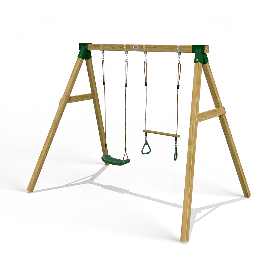 Little Rascals Wooden Double Swing Set with Swing Seat & Trapeze Bar