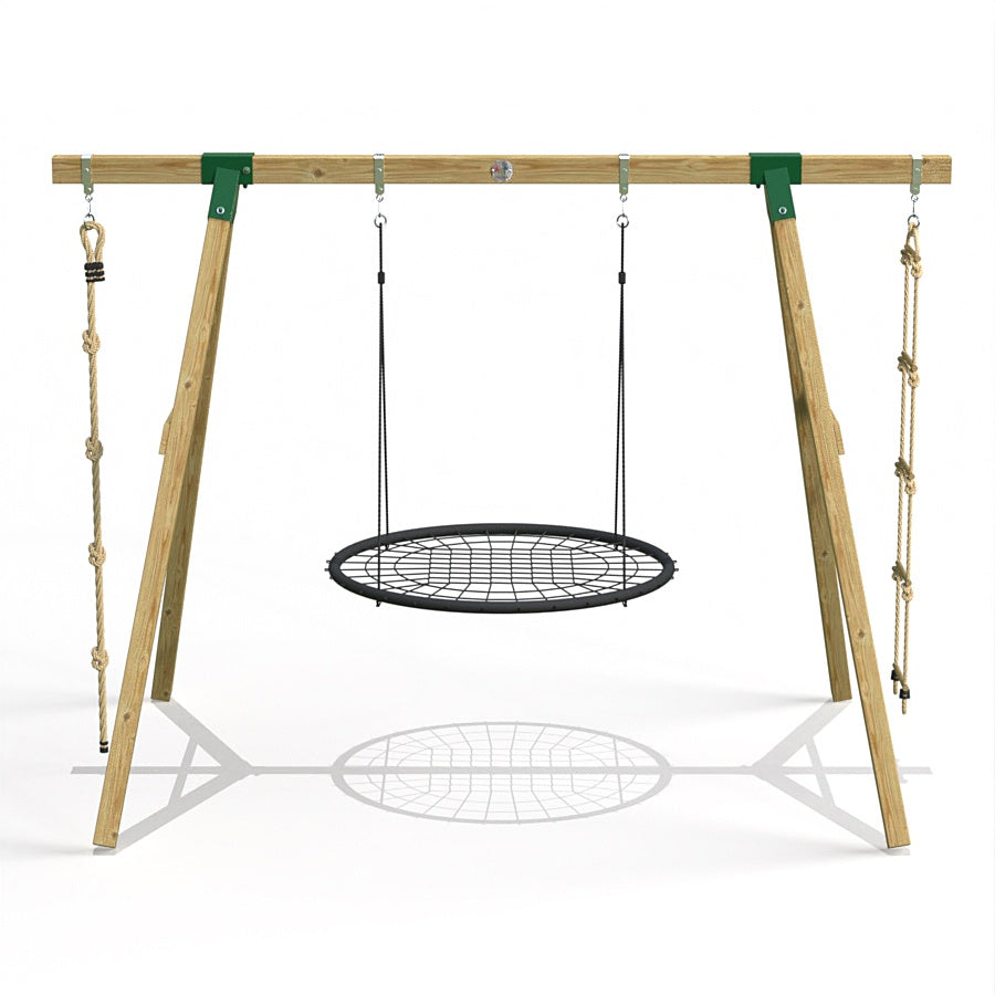 Little Rascals Wooden Single Swing Set with Nest Swing , Climbing Rope & Rope Ladder