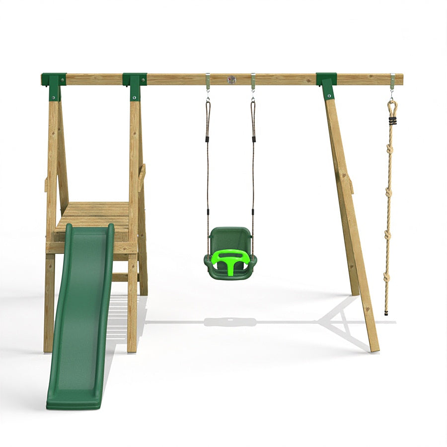 Little Rascals Wooden Single Swing Set with Slide, 3 in 1 Baby Seat & Climbing Rope