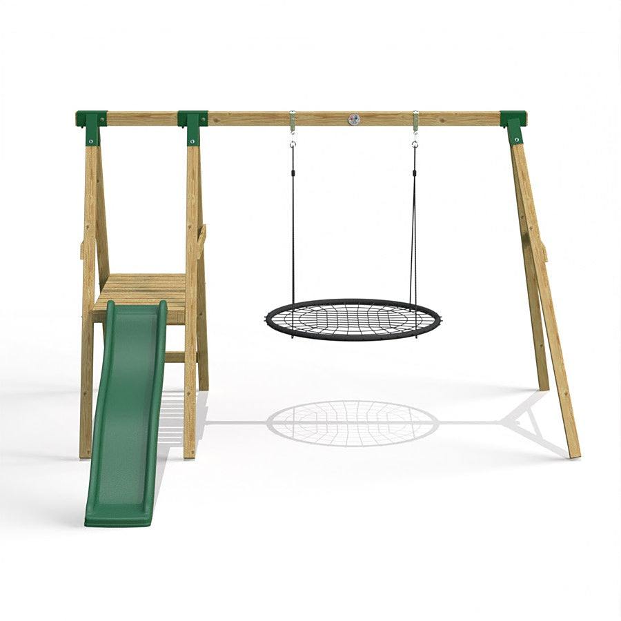 Little Rascals Wooden Single Swing Set with Slide & Nest Swing