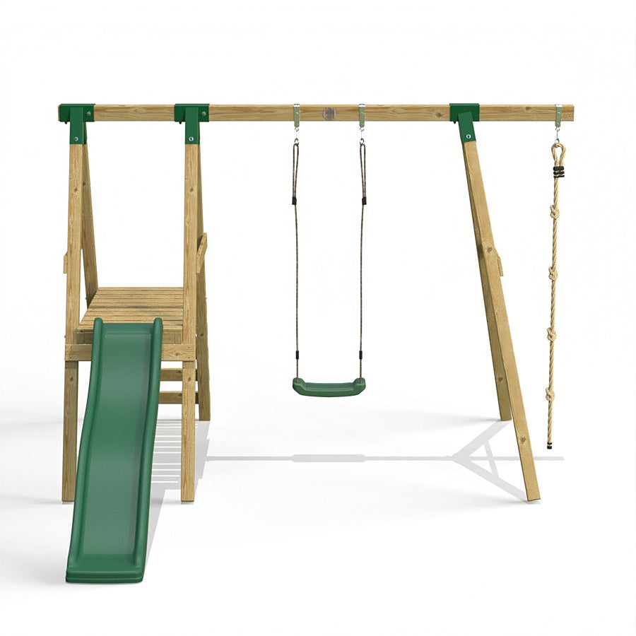 Little Rascals Wooden Single Swing Set with Slide, Swing Seat & Climbing Rope