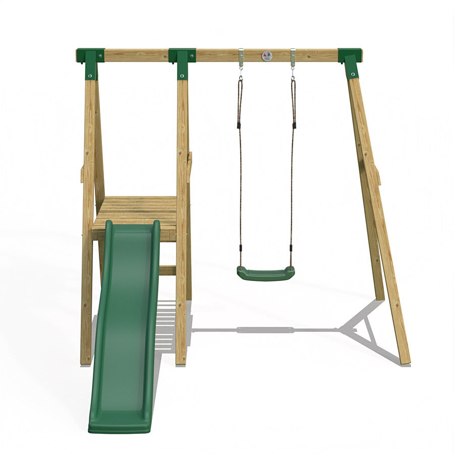 Little Rascals Wooden Single Swing Set with Slide & Swing Seat