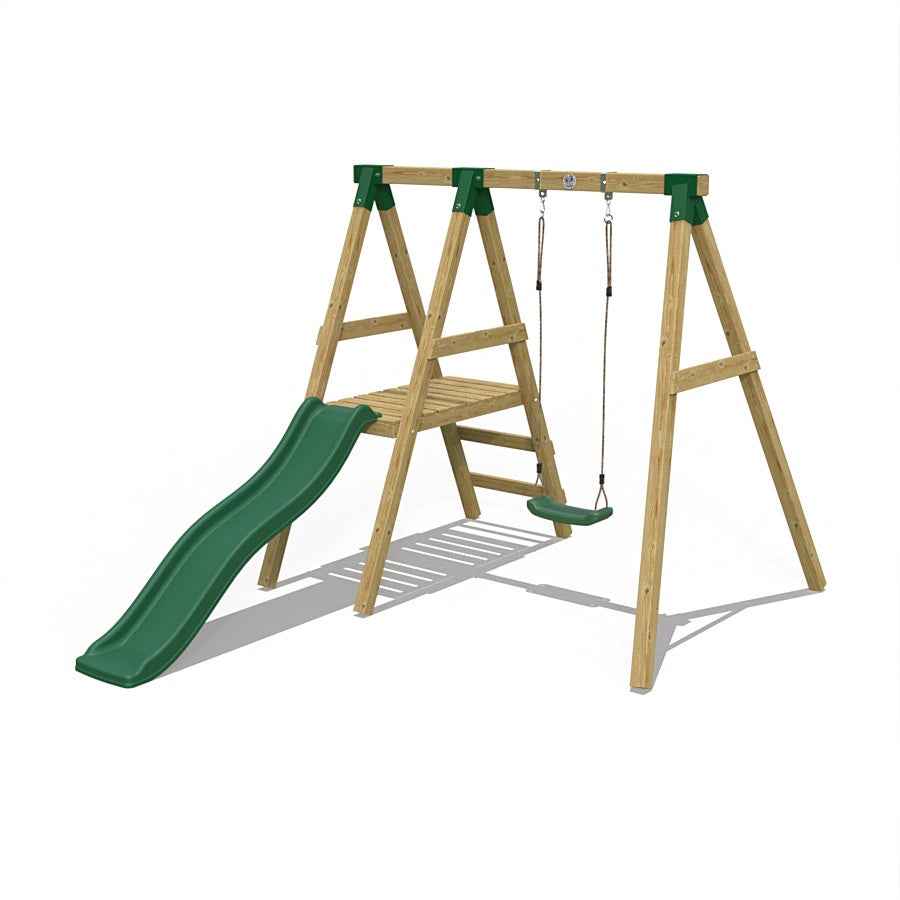 Little Rascals Wooden Single Swing Set with Slide & Swing Seat