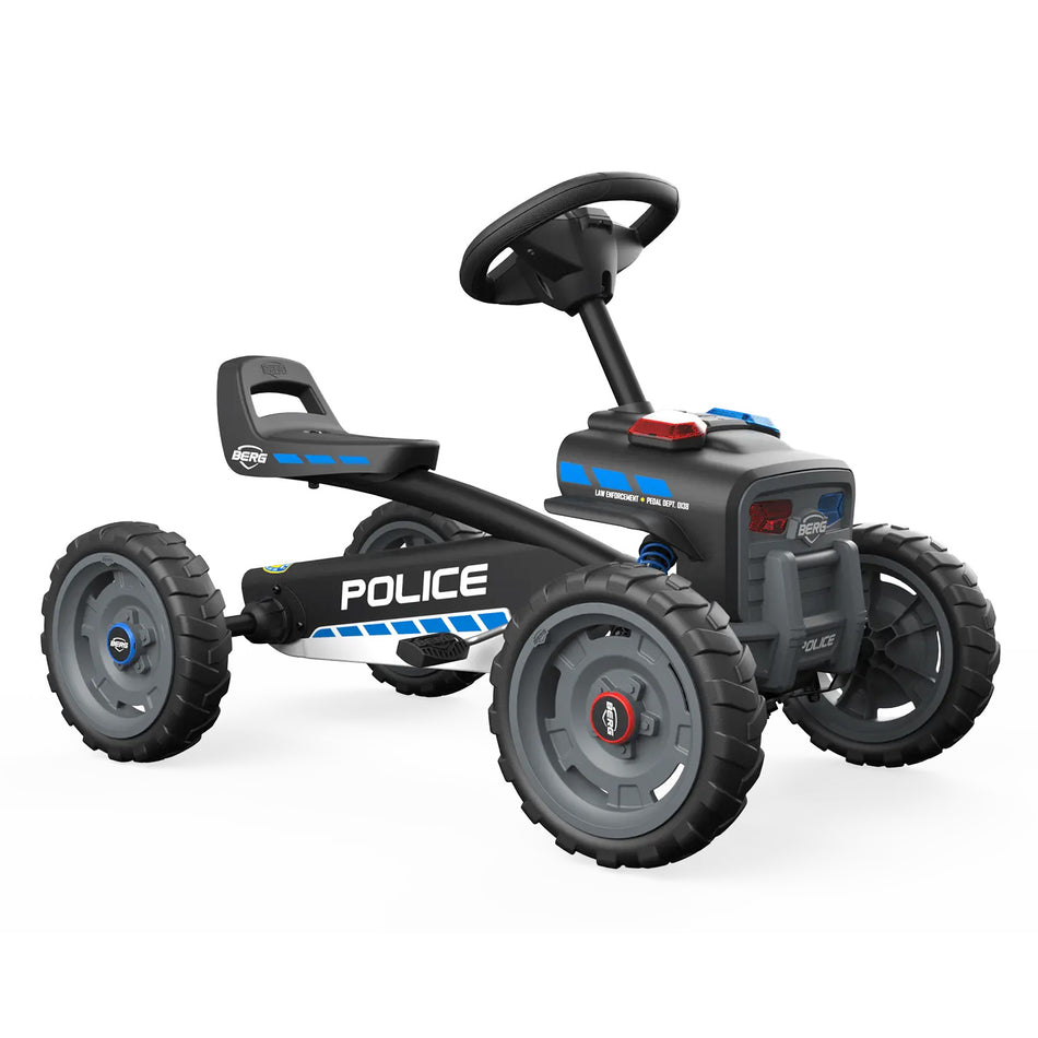 Right angled photo of BERG Buzzy Police Pedal Go-Kart