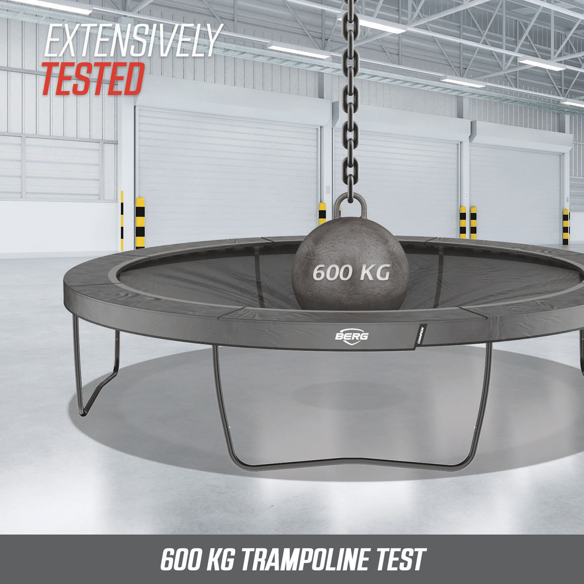 BERG Champion Trampoline with Safety Net - extensively tested with up to 600 KG test weight