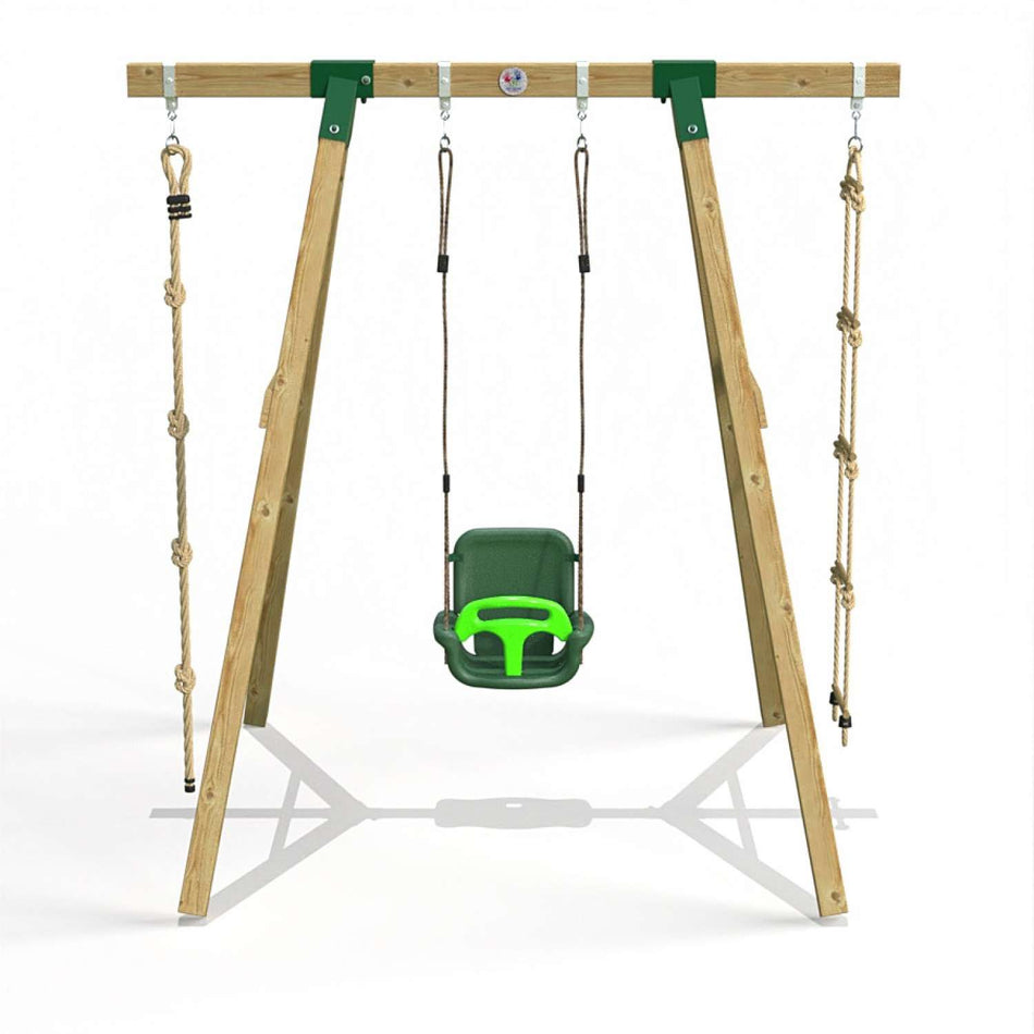 Little Rascals Wooden Single Swing Set with 3 in 1 Baby Seat, Climbing Rope & Rope Ladder